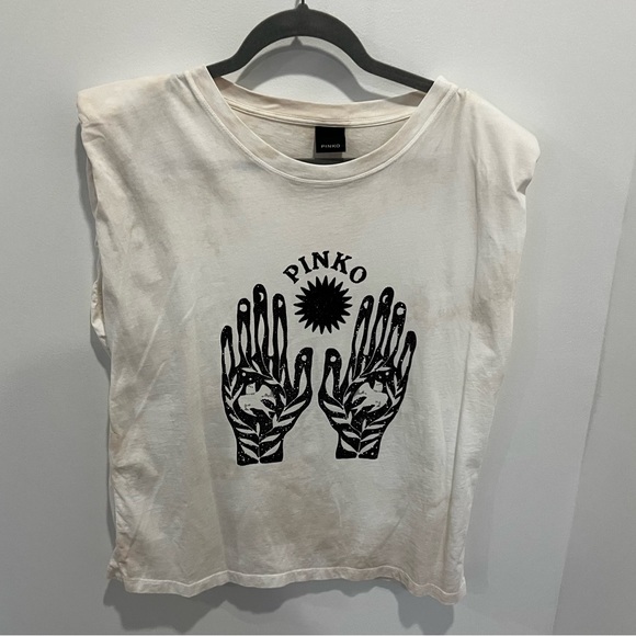 PINKO E Poi Sleeveless T-shirt in beige and ivory - Picture 3 of 8